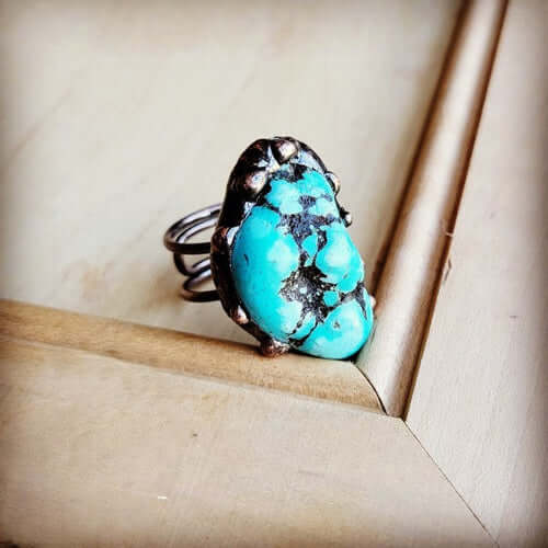 Blue Turquoise Ring set in Antique Copper