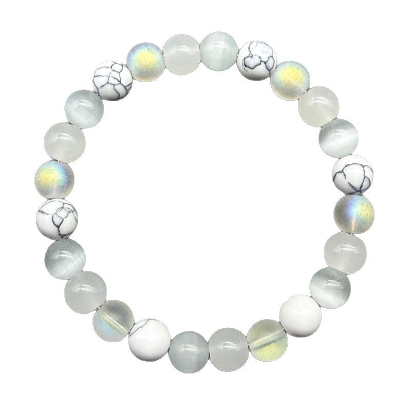 Electroplated Matte Bead Bracelet In White Jade Look