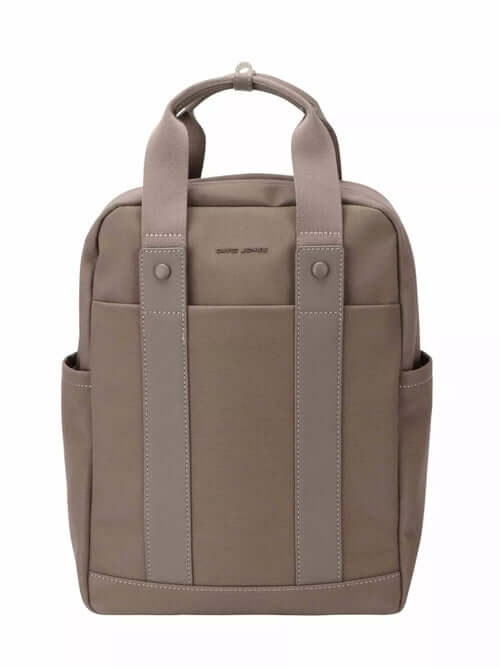 David Jones Canvas Backpack Bag with Dual Handle in stylish beige with dual handles and side pockets.