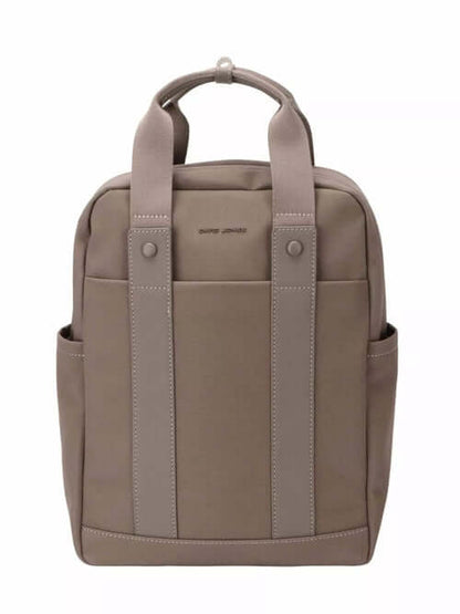 David Jones Canvas Backpack Bag with Dual Handle in stylish beige with dual handles and side pockets.