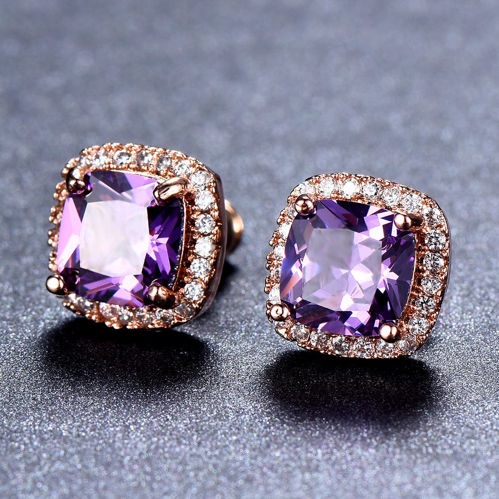 Korean-style Fashionable All-diamond Zircon Womens Stud Earrings