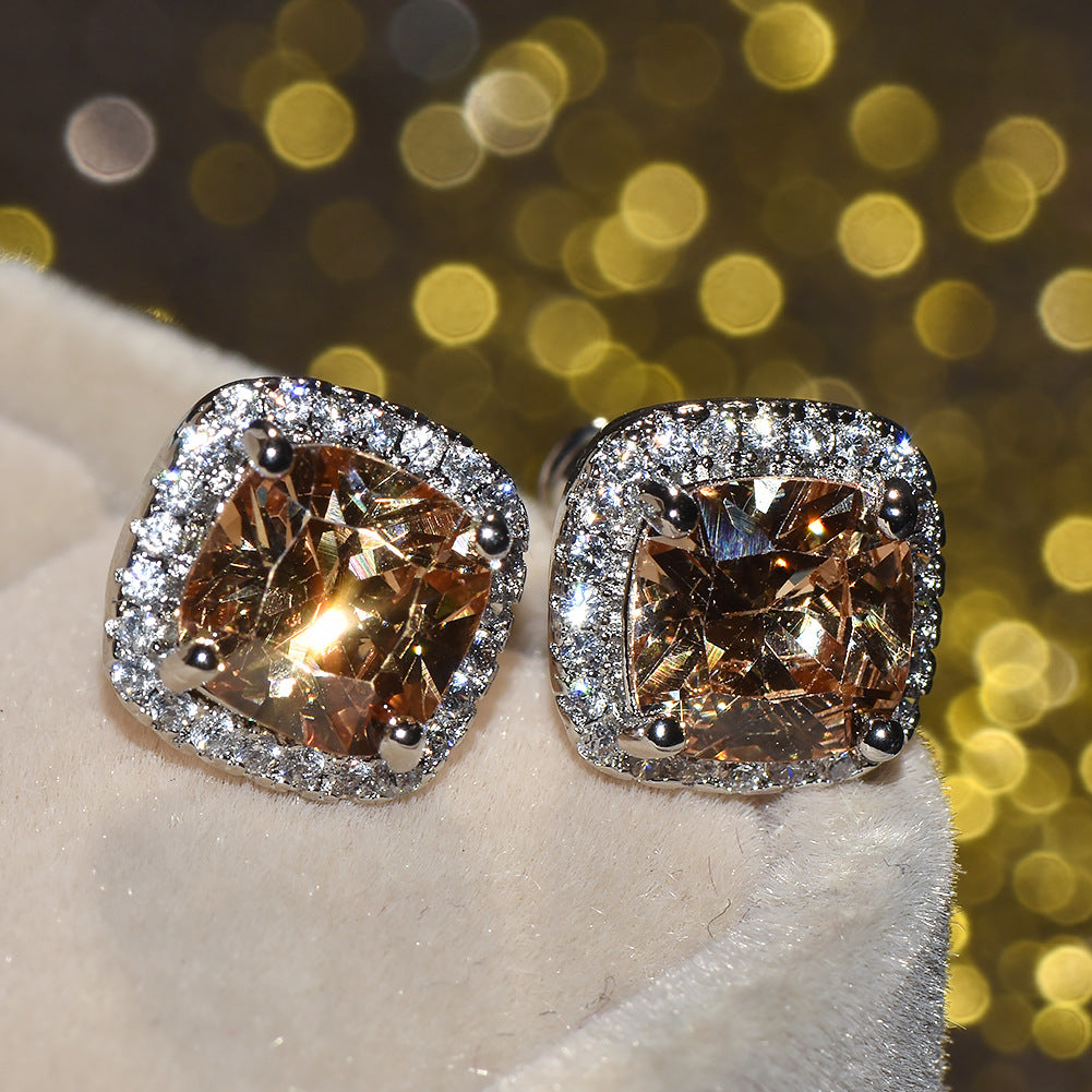 Korean-style Fashionable All-diamond Zircon Womens Stud Earrings