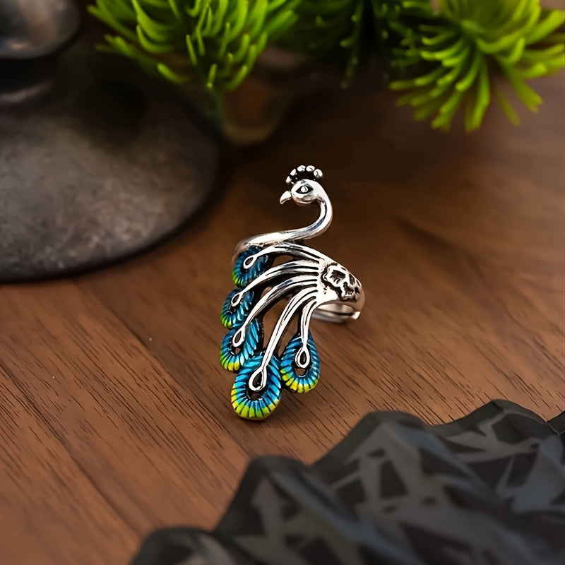 1PC Peacock Shape Fashionable Light Luxury Women's Open Ring, Size Adjustable Unique Elegant Jewelry, Ideal For Daily Wear & Gifting