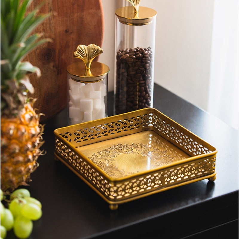 Brass Carved Tray For Home Decor