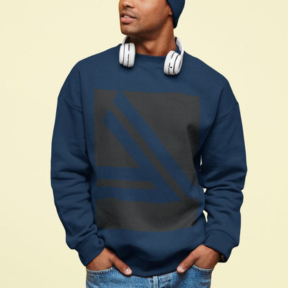 Men's Double Slanted Logo Crewneck Sweatshirt worn by a man with headphones, showcasing a stylish design.