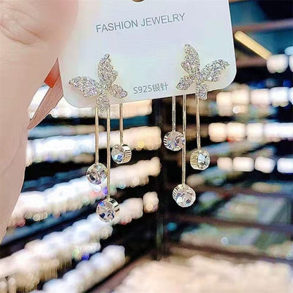 Fashion Jewelry Shiny Butterfly Rhinestone Drop Dangle Earrings Women