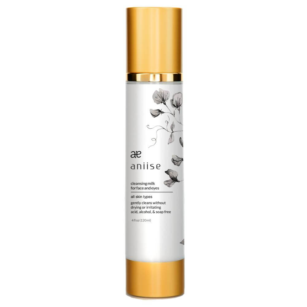 Cleansing Milk for Face and Eyes, gentle formula for all skin types, removes makeup, paraben-free, vegan skincare.