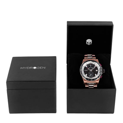 Otto Chrono All Rose Gold Bracelet displayed in stylish black box with skull detail, showcasing its elegance and craftsmanship.