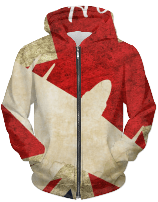 Hawker Typhoon Vintage WW2 UNISEX ZIP HOODIE featuring a bold red and cream design with vintage elements.