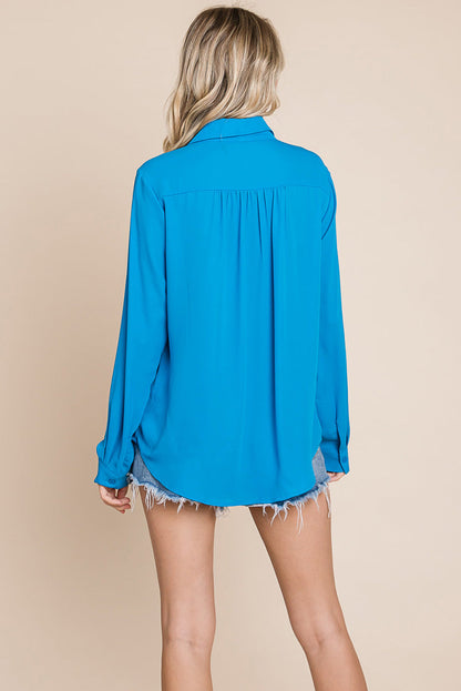 V neck Collared Pocket Detail Blouse Shirts