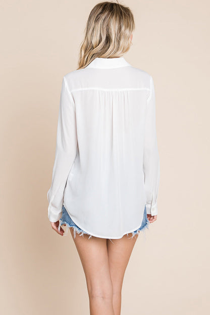 V neck Collared Pocket Detail Blouse Shirts