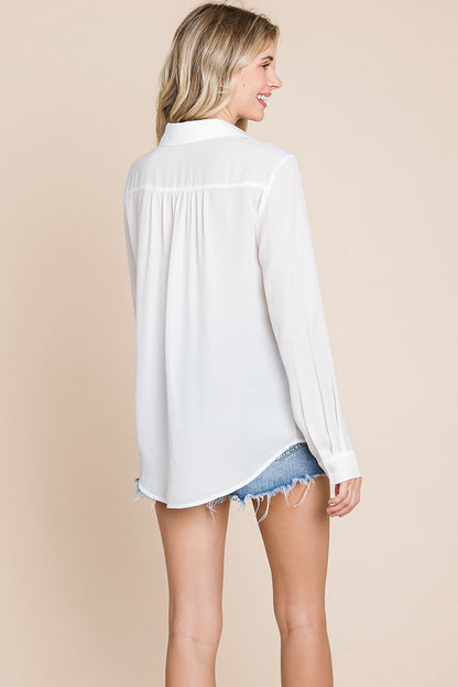 V neck Collared Pocket Detail Blouse Shirts