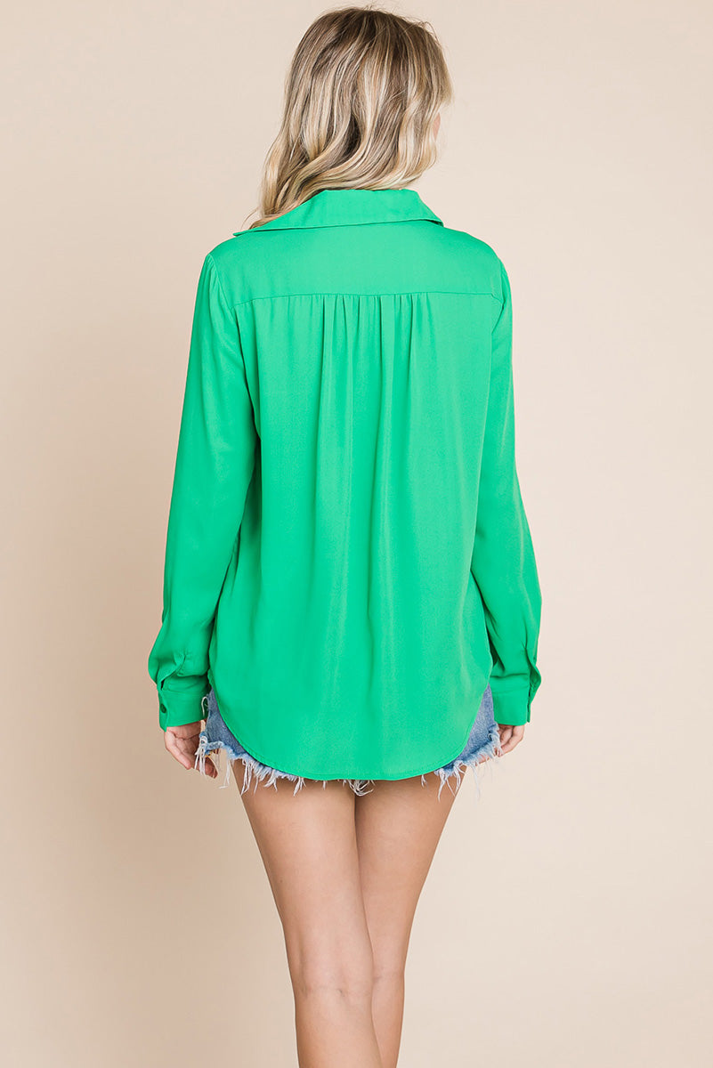 V neck Collared Pocket Detail Blouse Shirts