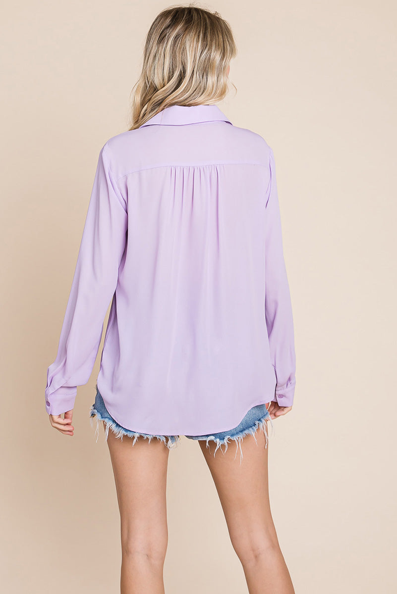V neck Collared Pocket Detail Blouse Shirts