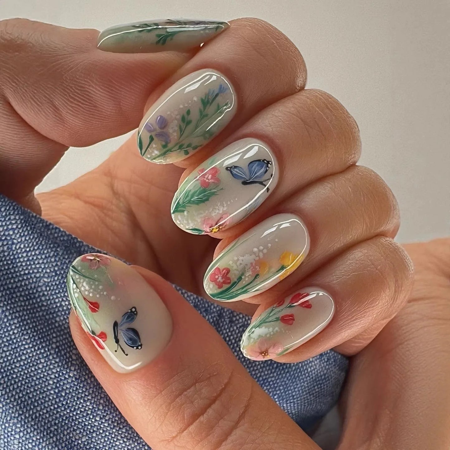 3D Flower French Tip Pink Almond Press On Nails – Handmade Pearl Bead Set | sNails Nails