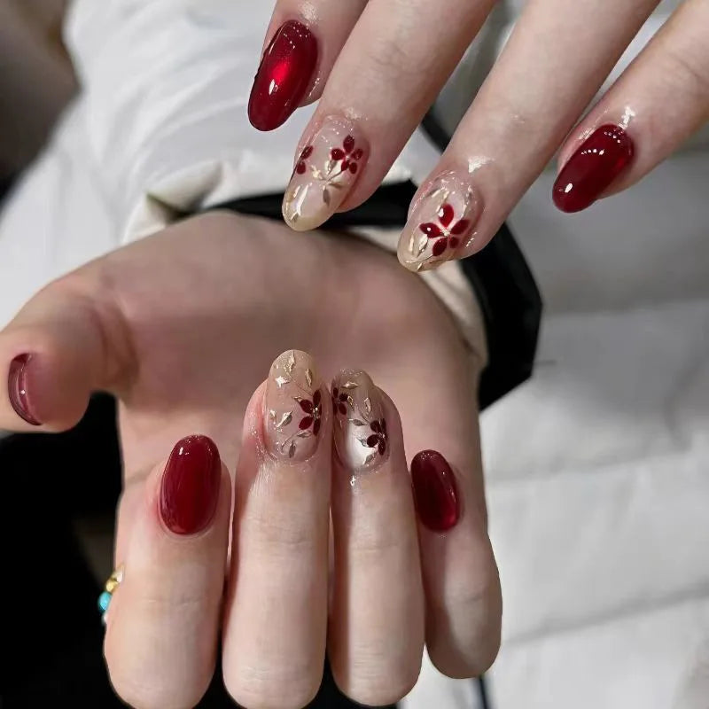 3D Flower French Tip Pink Almond Press On Nails – Handmade Pearl Bead Set | sNails Nails