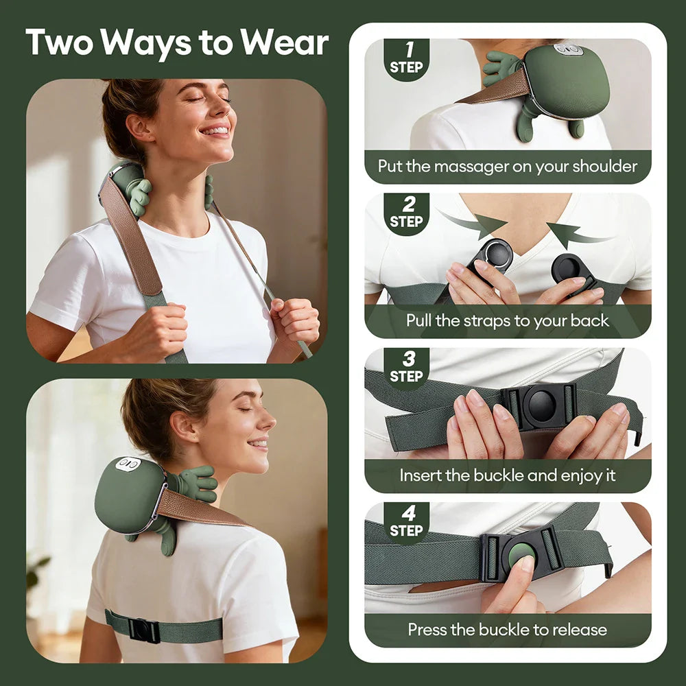 4D Bionic Wireless Neck & Shoulder Massager – Shiatsu Deep Tissue Cervical & Trapezius Massage Shawl with Brushless Motor, Heat Therapy & Rechargeable Design