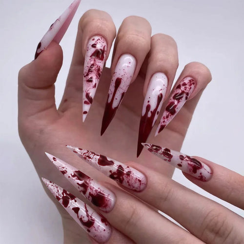 24Pcs Black Y2k Fake Nails with Diamond Halloween Long Almond False