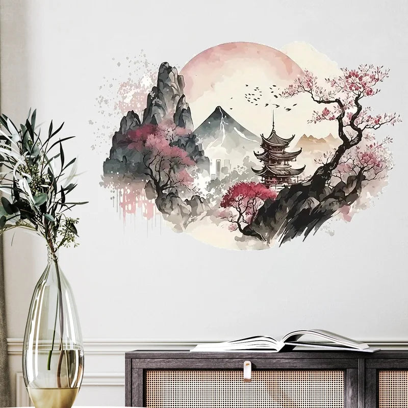 Chinese Landscape Wall Decals Ink Landscape Painting Pattern Wall