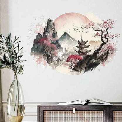 Chinese Landscape Wall Decals Ink Landscape Painting Pattern Wall