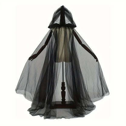 Black Bridal Shawl Witch Vampire Cosplay Cloak Halloween Double Cloak