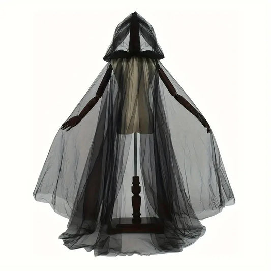 Black Bridal Shawl Witch Vampire Cosplay Cloak Halloween Double Cloak