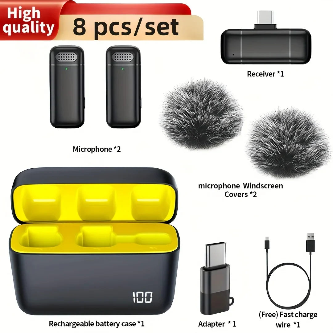 Wireless  Microphone Lavalier with Charging Case Windproof Fleece Suitable for Phones Laptop Devices with Noise canceling MIC