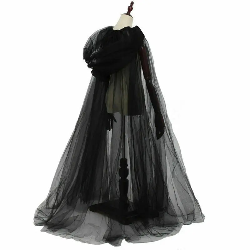 Black Bridal Shawl Witch Vampire Cosplay Cloak Halloween Double Cloak