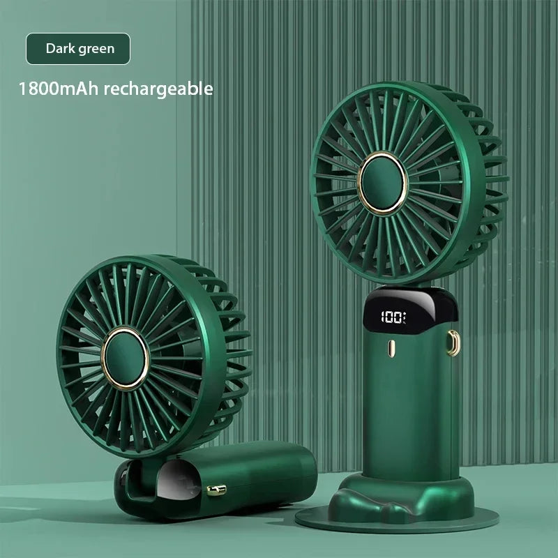 Portable Handheld Mini Foldable Fan USB Rechargeable Fan with Phone Stand and Display Screen 1800mAh