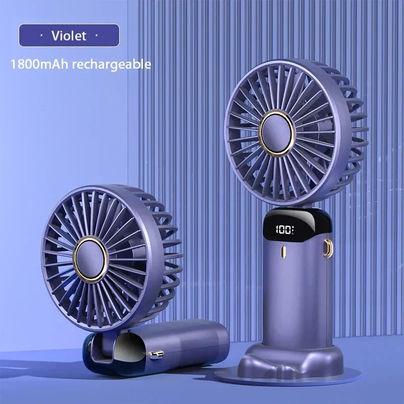 Portable Handheld Mini Foldable Fan USB Rechargeable Fan with Phone Stand and Display Screen 1800mAh