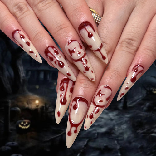 24Pcs Black Y2k Fake Nails with Diamond Halloween Long Almond False