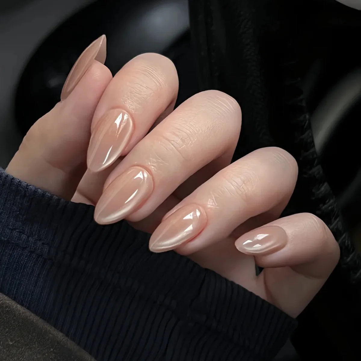 3D Flower French Tip Pink Almond Press On Nails – Handmade Pearl Bead Set | sNails Nails