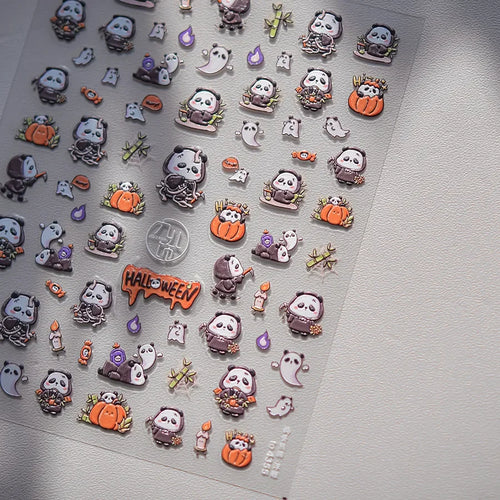 Halloween 5D Nail Art Stickers Sweet Pink Heart-Shaped Pumpkins Black