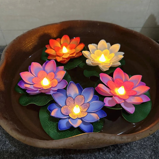 1PC/6PCS LED Lotus Night Lamp Floating Water Sensor Flower Lamp Garden