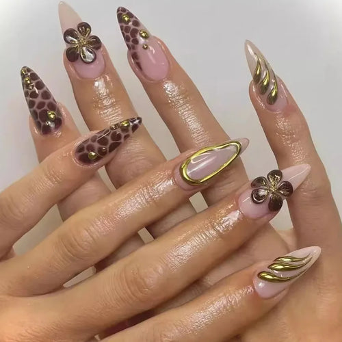 24Pcs Black Y2k Fake Nails with Diamond Halloween Long Almond False