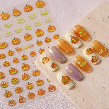 Halloween 5D Nail Art Stickers Sweet Pink Heart-Shaped Pumpkins Black
