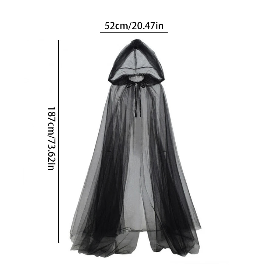 Black Bridal Shawl Witch Vampire Cosplay Cloak Halloween Double Cloak