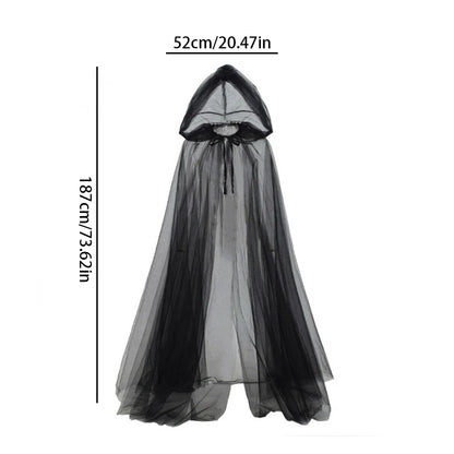Black Bridal Shawl Witch Vampire Cosplay Cloak Halloween Double Cloak
