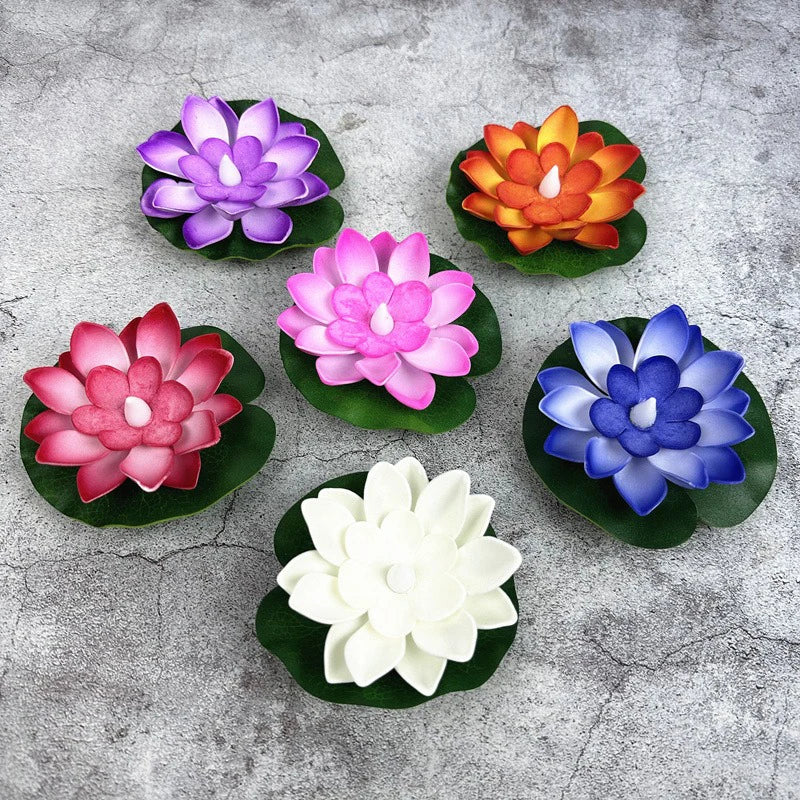 1PC/6PCS LED Lotus Night Lamp Floating Water Sensor Flower Lamp Garden