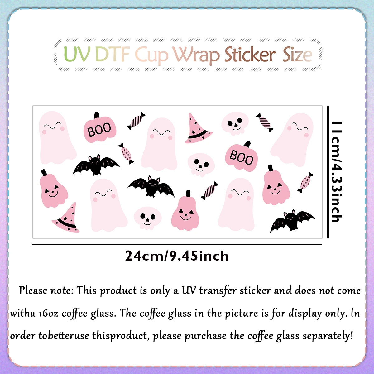 1PC Halloween Ghost UV DTF Cup Wrap Sticker for 16oz Glass Coffee Mug