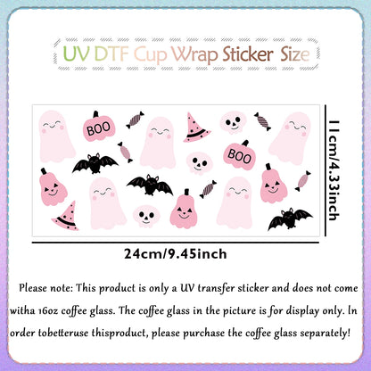 1PC Halloween Ghost UV DTF Cup Wrap Sticker for 16oz Glass Coffee Mug