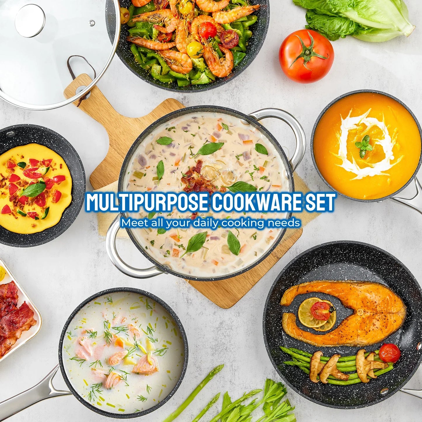 10-Piece, BEZIA Pots and Pans Set for Induction Cooktop