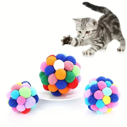 3PCS Cat Toys Cat Plush Ball Toy Pet Elastic Bell Ball Self Hi Ball