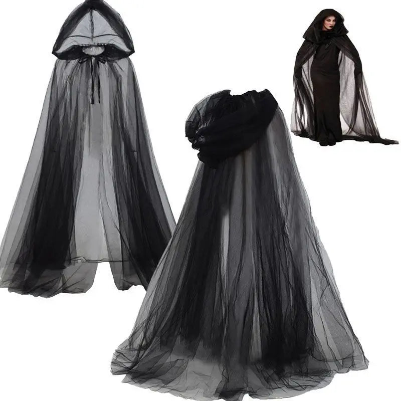 Black Bridal Shawl Witch Vampire Cosplay Cloak Halloween Double Cloak