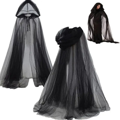 Black Bridal Shawl Witch Vampire Cosplay Cloak Halloween Double Cloak