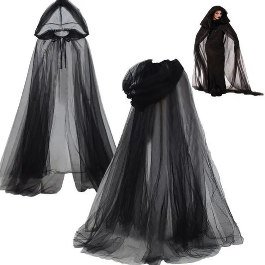 Black Bridal Shawl Witch Vampire Cosplay Cloak Halloween Double Cloak