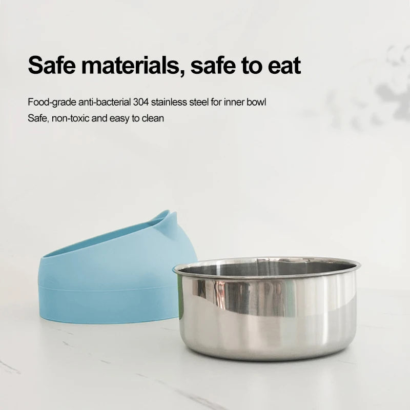 1pc Stainless Steel Creative Inclined Kitten Puppy Food Bowl