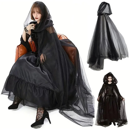 Black Bridal Shawl Witch Vampire Cosplay Cloak Halloween Double Cloak