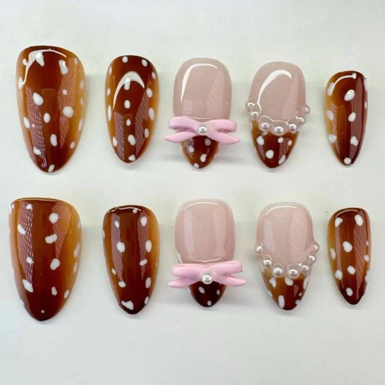 3D Flower French Tip Pink Almond Press On Nails – Handmade Pearl Bead Set | sNails Nails