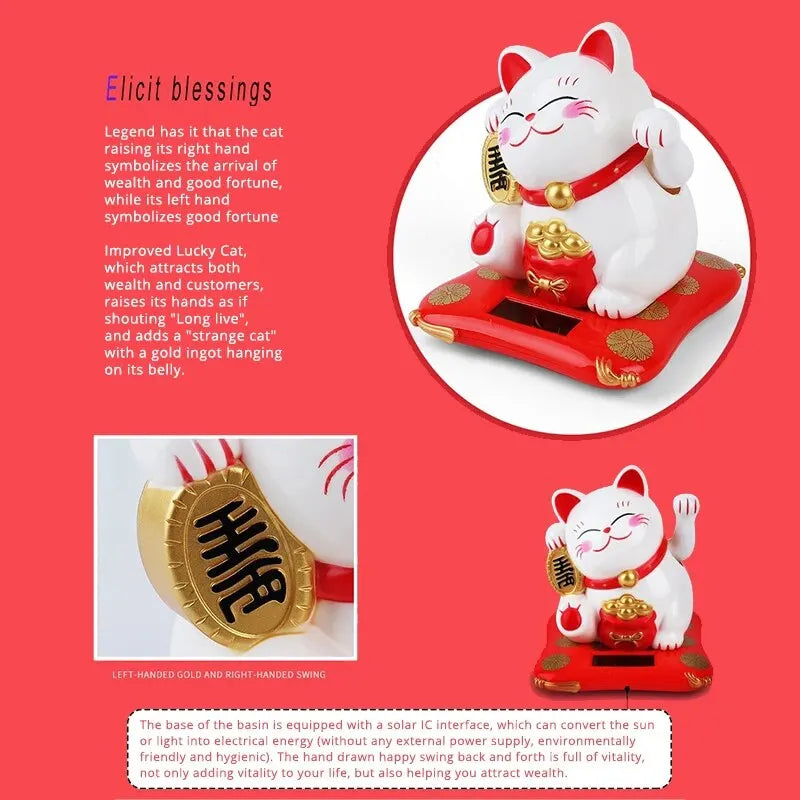 1pc Lucky Beckoning Cat Solar Powered Waving Wealth Good Fortune